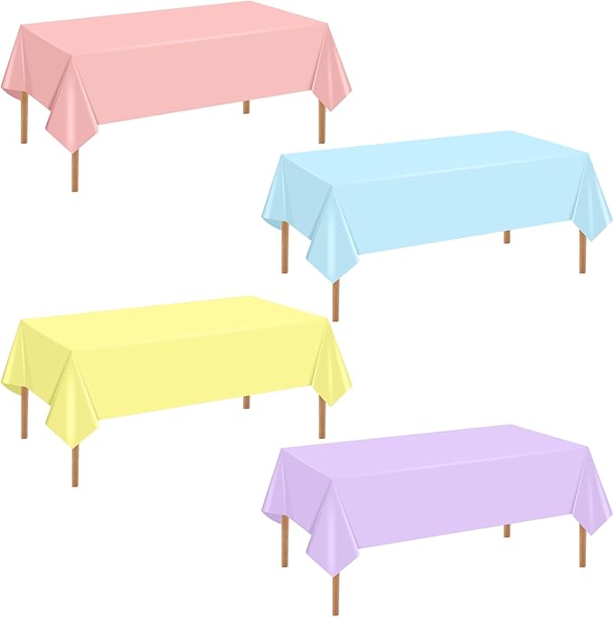 mwellewm 4 Pcs Pastel Table Cloths for Parties Plastic 54x72 Inch Rainbow Pastel Tablecloth Disposable Colorful Rectangle Table Cover Decoration for Birthday Baby Shower Wedding Princess Ice Cream