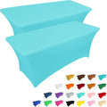 IVAPUPU 2 Pack 6FT Table Cloth for Rectangular Fitted Events Stretch Blue Mist Table Covers Washable Cover Spandex Easter Tablecloth Protector for Party, Wedding, Cocktail, Banquet, Festival