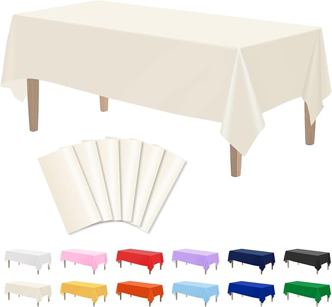 Kopokita 6PCS Ivory Plastic Tablecloths 54 x 108 Inch, Disposable Table Cloths Rectangle Party Table Covers