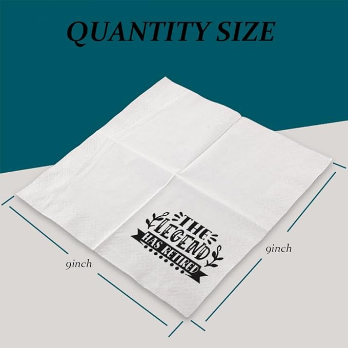 Retirement Cocktail Napkins Party Napkins Beverage Napkins Bar Napkins Disposable Paper Novelty Humorous Gag Gift 100Pcs 4.5 x 4.5 19-ply (The Legend Has Retired)