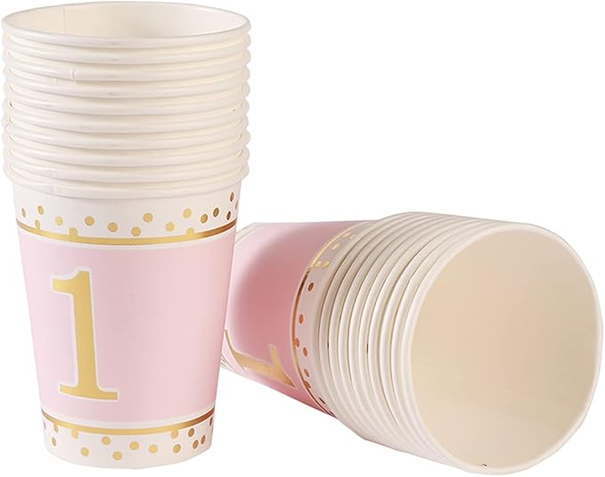 MaitianGuyou 100 Pcs 1st Party Supplies Kit, Birthday Party Plates Set - 9 & 7 Inch Paper Plates & Cups Straws for Parties, Holiday, Christmas, Baby Shower Decorations