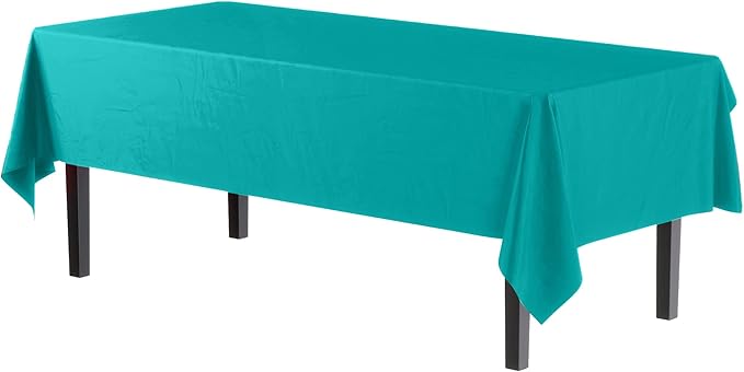 Exquisite Party Solids 6-Pack Premium Plastic Tablecloth 54in. x 108in. Rectangle Plastic Table Cover - Aqua