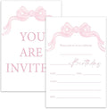 Pink Bow Birthday Invitation Cards For Girls Adult Teens, Birthday Party Supplies Favors, 20 Fill-In Invitation Cards with Envelopes -26