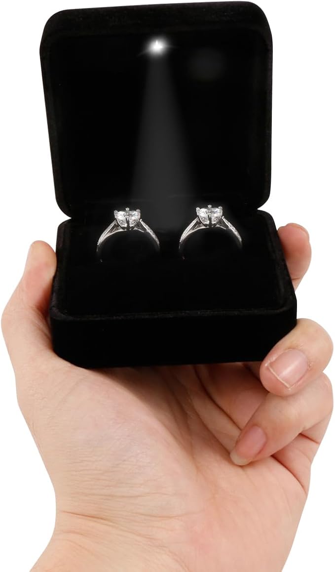 Big Size Velvet Metal Glossy with LED Jewelry Gift Box for Proposal, Engagement, Wedding - Suitable for a pair of rings