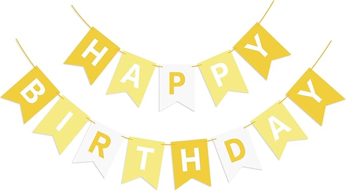 Hooqict Happy Birthday Banner Yellow Birthday Decorations for Kids Girls Women Birthday Tea Party Decorations Yellow Party Banner Garland Sign Bunting Flag Wall Porch Door Hanging Decor
