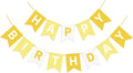 Hooqict Happy Birthday Banner Yellow Birthday Decorations for Kids Girls Women Birthday Tea Party Decorations Yellow Party Banner Garland Sign Bunting Flag Wall Porch Door Hanging Decor