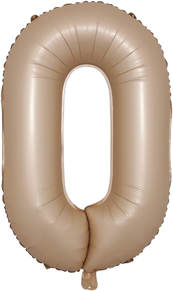 40 inch Caramel Cream Color Number Balloons 0-9 Large Digital Foil Helium Brown Beige Balloon Happy Birthday Party Decoration (40 inch Caramel 0)