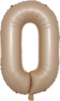 40 inch Caramel Cream Color Number Balloons 0-9 Large Digital Foil Helium Brown Beige Balloon Happy Birthday Party Decoration (40 inch Caramel 0)