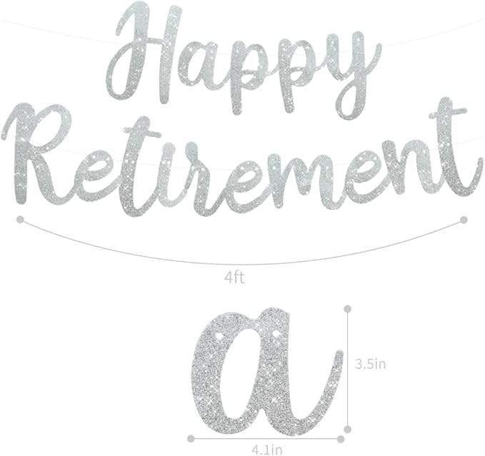 BEISHIDA Silver Glitter Happy Retirement Banner - Pre-Strung Banner Decoration for Women & Man, Party Supplies