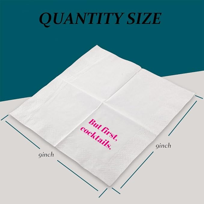 Funny Cocktail Napkins 100Pcs Funny Quotes Saying Disposable Paper Party Napkins 4.5 x 4.5 Two-ply (But First Cocktails Napkins)