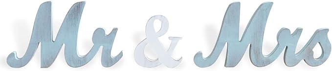 Mr Mrs Sign for Wedding Table,Mr and Mrs Wooden Letters,Large Mr. & Mrs.Party Decoration Items,Head Table Wedding Wood Letter,Blue, 12.5x7x2.5 inches