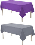 Plastic Tablecloths,Disposable Table Covers,Baby Shower Party Tablecovers,Table Cloths for Birthday Wedding Parties 8 ft Rectangle Use,54 x 108 Inches,2 Pack,Purple,Silver Grey.