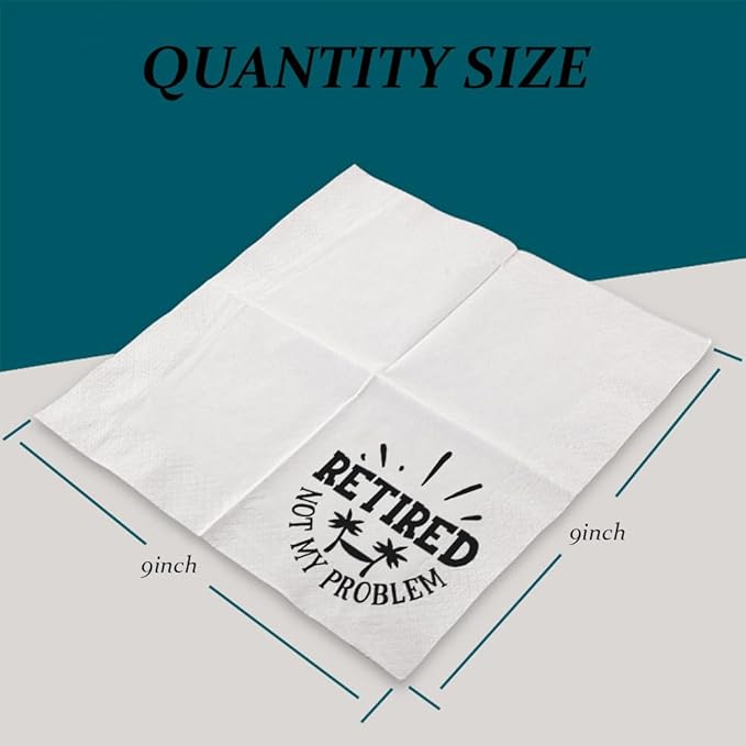 Retirement Cocktail Napkins Party Napkins Beverage Napkins Bar Napkins Disposable Paper Novelty Humorous Gag Gift 100Pcs 4.5 x 4.5 15-ply (Retired Not My Problem)