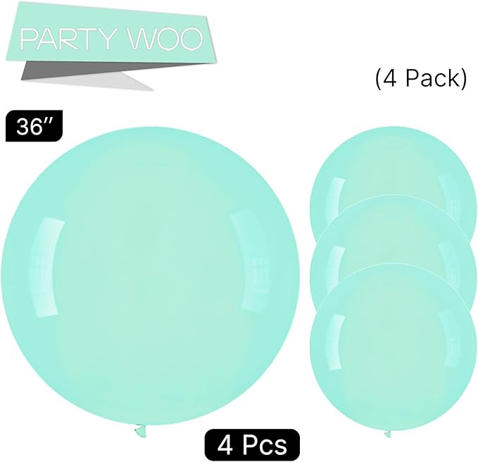 PartyWoo Mint-q03 4pcs 36" Balloons, Ice Cream Theme, Latex, Jumbo, for Birthday, Wedding Decorations