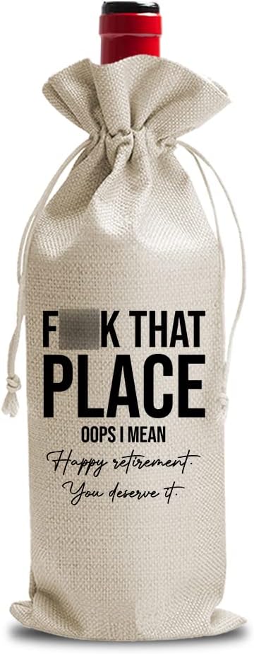 JioJio Chan Funny Retirement Quote Wine Bags Presents, Retired Teacher Gifts for Women Retirees, Coworker, Gift for Boss, Cotton Linen Drawstring Wine Bags (J484)