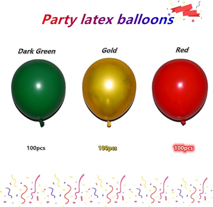 300 Pcs Green Gold and Red Balloons 12 Inch Bulk Latex Assorted Color Balloon for Birthdays Weddings Christmas Party Decorations