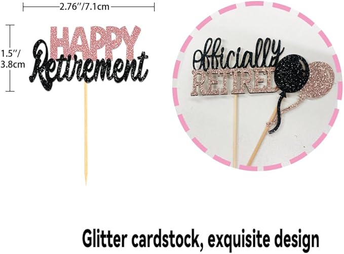24 Pcs Happy Retirement Cupcake Toppers Officially Retired Cupcake Picks, Out Of Office Forever Retirement Theme Cake Toppers Decorations for Farewell Party Cakes (Black&Rose Gold)