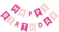 Happy Birthday Banner Sign, Birthday Garland Wall Door Hanging Banners Flag for Women Men Boys Girls Party Backdrop Decorations, Personalized Name Banner White Letters Pink and White ﻿