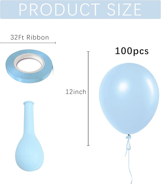 Pastel Blue Latex Party Balloons 100 Pack 12 inch Round Light Blue Balloons for Wedding Baby Shower Gender Reveal Birthday Party Decoration