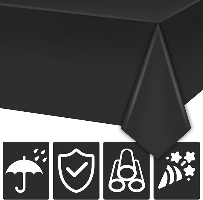 Hxezoc 3 Pack Black Disposable Plastic Tablecloths, 54 x 108 Inches Waterproof Table Cover for Wedding Birthday Party Baby Shower Decorations Outdoor Indoor Party Supplies