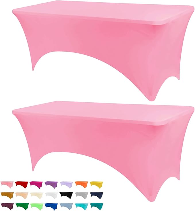 Table Covers for 6 Foot Tables, 2 Pack Hot Pink Washable and Wrinkle Resistant Stretch Tablecloths Rectangle 6ft for Events, Wedding, Banquets, Parties