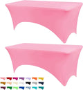 Table Covers for 6 Foot Tables, 2 Pack Hot Pink Washable and Wrinkle Resistant Stretch Tablecloths Rectangle 6ft for Events, Wedding, Banquets, Parties