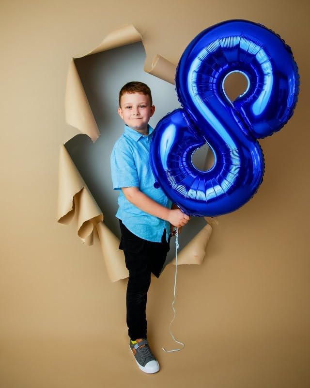 Navy Blue 8 Balloon, Number Balloon 40 Inch, Blue Birthday Decorations, 8 18 28 38 80 Birthday Balloons, 8th Party Supplies, Number 8 Balloon