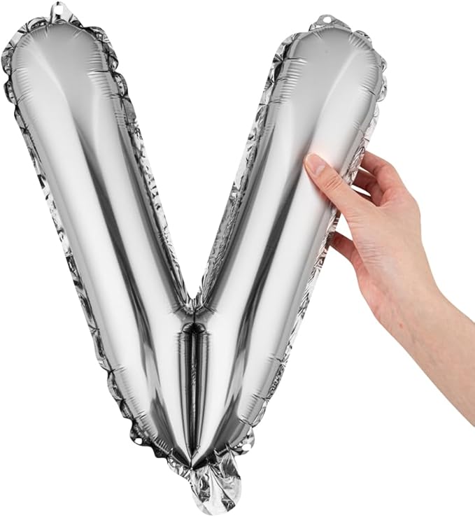 Restaurantware-Balloonify 16 Inch Letter Balloon, 1 Alphabet Party Balloon - Letter V, Self-Sealing, Silver Foil Mylar Finish, Hanging Loop, Decoration For Birthday, Wedding, Or Graduation