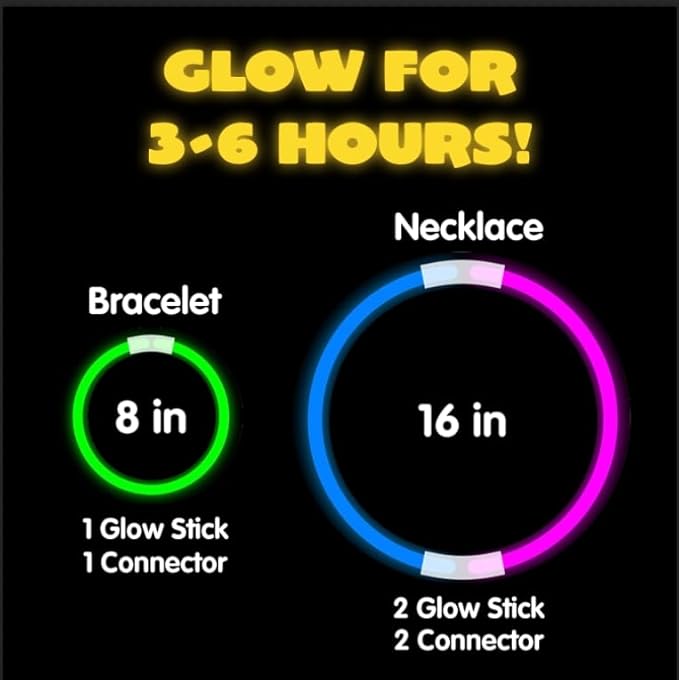 JOYIN 300 Pcs 8" Glow sticks Bulk Party Favors Pack, Neon Glow in the Dark Party Supplies, Light Up Necklaces and Bracelets with Connectors, Easter, Football, Birthday Decorations