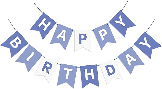 Grayish Blue Birthday Banner Sign Happy Birthday Bunting Banner Garland for Kids Girl Woman Tea Party Decorations Bunting Flag Party Supplies