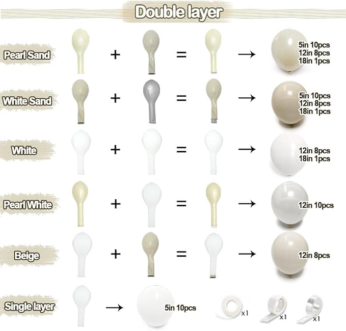 Sand White Pearl Balloon Arch Double Stuffed Pastel Cream Beige Nude White Latex Balloon Garland Kit for Neutral Bridal Wedding Engagement Baptism Birthday Valentines Party Decoration