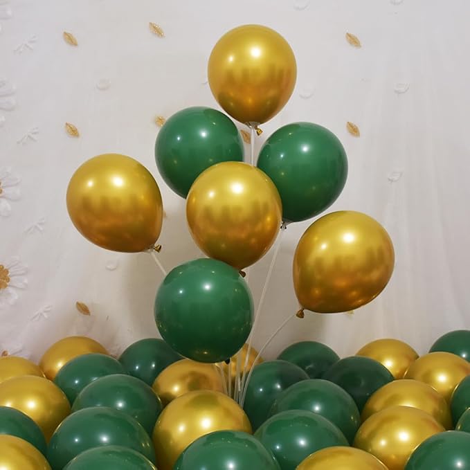 200 Pcs Green and Gold Balloons 12 Inch Latex Dark Green Metallic Gold Bulk Balloon Arch Garland Kit with Ribbon for Birthday Wedding Bridal Baby Shower Supplies Graduation Party Decorations