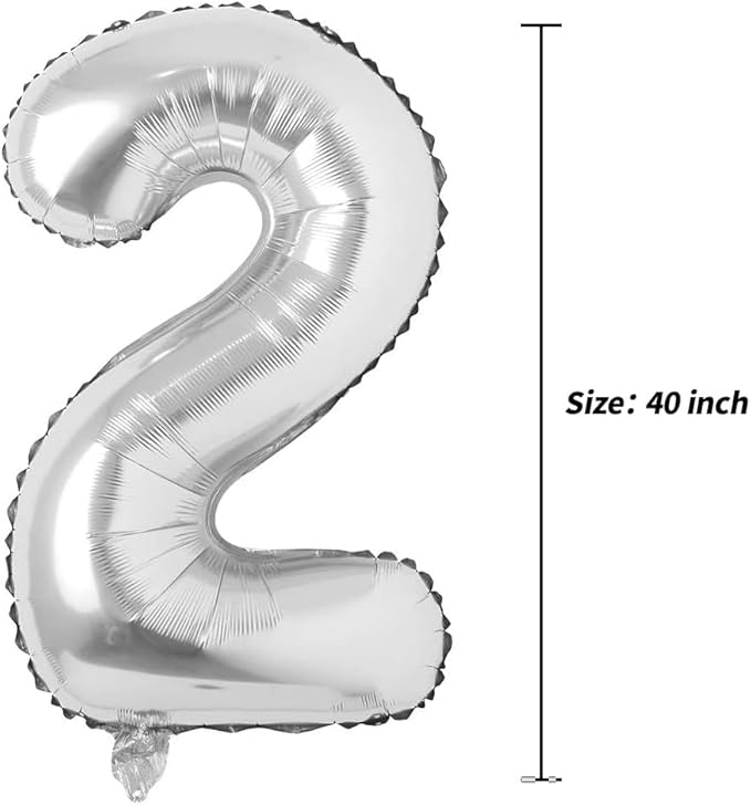 40 inch Letter Balloons Silver Alphabet Number Balloon Foil Mylar Party Wedding Bachelorette Birthday Bridal Shower Graduation Anniversary Celebration Decoration can fly with helium (number 2)