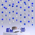Blue Silver Shining Star Hanging Garland Blue Silver Hanging Sparkling Star Streamer Bunting Banner Twinkle Backdrop for Wedding Baby Shower Birthday Christmas Decorations 40 Feet