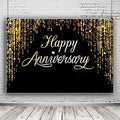 Happy Anniversary Backdrop Party Decorations, Black Gold Glitter Bokeh Dots Wedding Anniversary Party Photo Background Cake Table Banner Extra Large Wall Decor Props 6 * 4ft Valentine's Day