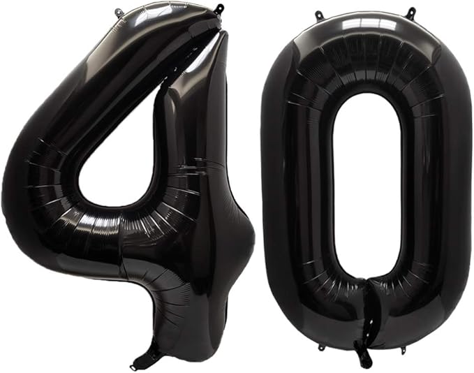 AULE 40 Inch Jumbo Black Foil Mylar Number Balloons for Men Women 40th Birthday Party Decorations 40 Years Old Anniversary Party Supplies