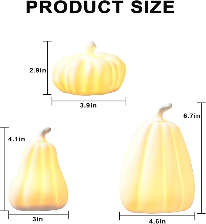 Light Up Pumpkin Halloween Decor - 3 Pack Ceramic Pumpkin Decor for Indoor, Table, Tray