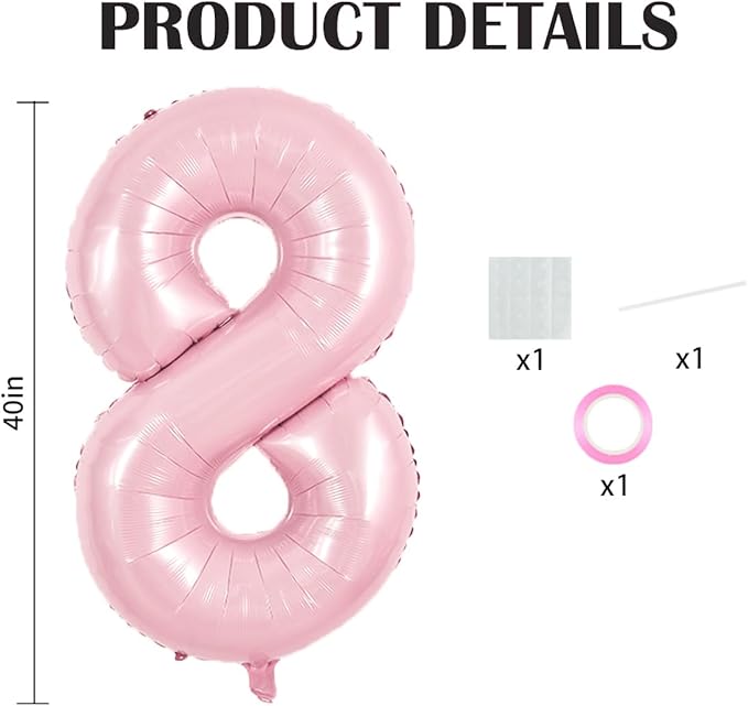 TONIFUL 40 Inch Pastel Pink Number 8 Balloon Balloon Big Pink Digital 8 Balloon for Girl's Birthday Party Wedding Bridal Shower Engagement Anniversary Photo Shoot Supplies