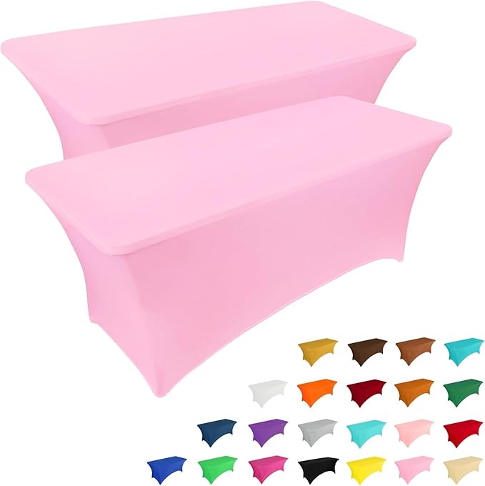 IVAPUPU 2 Pack 6FT Table Cloth for Rectangular Fitted Events Stretch Pink Table Covers Washable Spandex Spring Easter Tablecloth Protector for Party, Wedding, Cocktail, Banquet, Festival