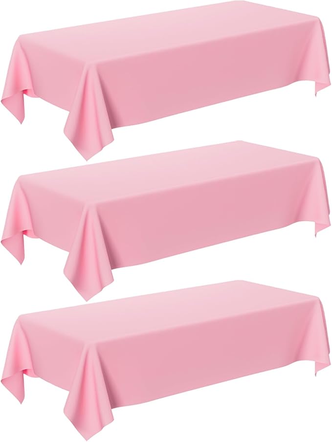 Pink Plastic Table Cloth - 3 Pack 54" × 108" Light Pink Rectangle Disposable Tablecloth, Pastel Plastic Cover for Easter Party, Valentines, Mothers Day Decorations