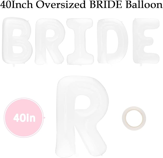 40-Inch BRIDE Balloon & Bridal 4-Piece Set: Bride to Be Pearl Sunglasses, Sash & Veil - Bachelorette Party Decor for Bridal Shower & Wedding Celebrations