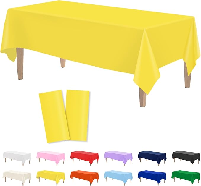 Kopokita 2PCS Yellow Plastic Tablecloths 54 x 108 Inch, Disposable Table Cloths Rectangle Party Table Covers
