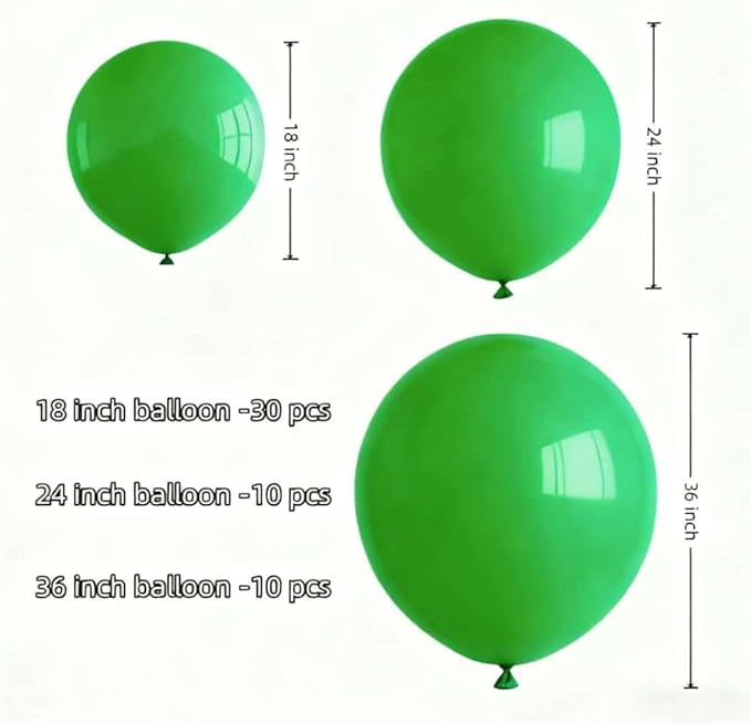 50 Pcs Giant Green Latex Balloon Kit - Mixed Sizes 18", 24", 36" for St. Patrick’s Day, Christmas, Earth Day, Baby Shower, Spring/Summer Outdoor Party & Events