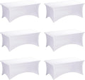Fixwal White Table Cloth for 6FT Rectangle Tables, 6 Pack Rectangular Tablecloths Stretch Spandex Fitted Table Covers 6FT for Parties, Trade Shows, Banquet, Weddings, Buffet, Graduation Decorations