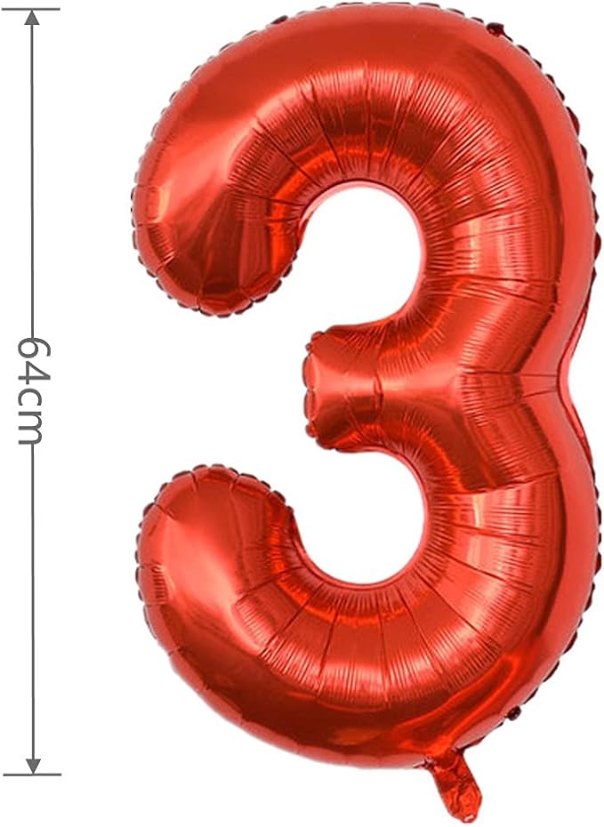 YPSelected 32 Inch Large Foil Helium Number Balloon Birthday Wedding Party 0-9 (Red, 3)