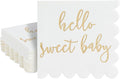 Juvale Baby Shower Napkins - 5 x 5 In, Gold Foil, 50 Pack - White Scalloped Napkins for Gender Neutral Baby Shower Decorations & Table Decor for Boy & Girl