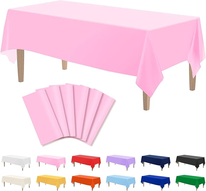 Kopokita 6PCS Pink Plastic Tablecloths 54 x 108 Inch, Disposable Table Cloths Rectangle Party Table Covers
