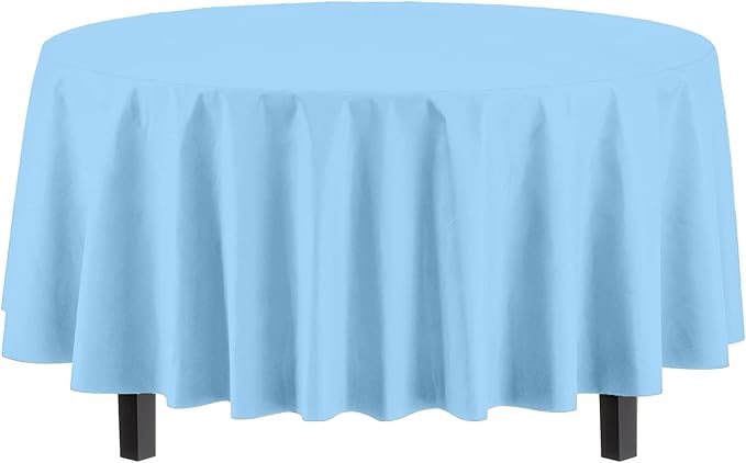 Exquisite 12-Pack Premium Plastic Tablecloth 12-Pack Premium Plastic Tablecloth 84in. Round Table Cover - Light Blue
