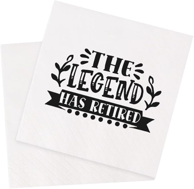 Retirement Cocktail Napkins Party Napkins Beverage Napkins Bar Napkins Disposable Paper Novelty Humorous Gag Gift 100Pcs 4.5 x 4.5 19-ply (The Legend Has Retired)
