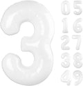 40 Inch White 3 Large Number Balloon, 3 13 23 30 33 36 White Birthday Party Decorations, Number Three Foil Balloons for Anniversary Party Graduations Celebration Supplies